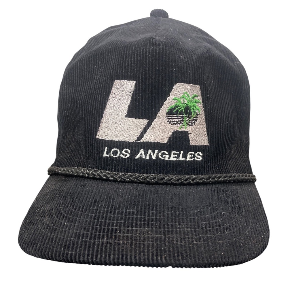Vintage AmaPro Los Angeles LA Palm Tree Corduroy Rope Snapback Hat Black